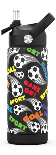 Ntswasd Gourde Isotherme Pour Enfant Avec Paille,acier Inoxydable - 550 Ml- Sans Bpa - Anti-fuite - Bouteille D'eau Isotherme Pour L'école,la Maternelle（Football）
