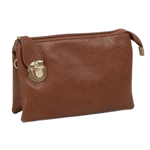 Caracol Women's Crossbody Purse Bag With Adjustable Removable Shoulder Strap and Wristlet Vegan Leather