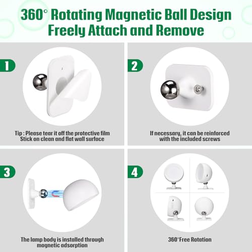 Image of Rossesay 1 Piece LED Wall Lights with Remote, Wall Sconces Lamp Rechargeable Battery Operated Bed Light with 4 Color Temperatures Magnetic Ball 360 Rotation Touch Control for Home Bedroom