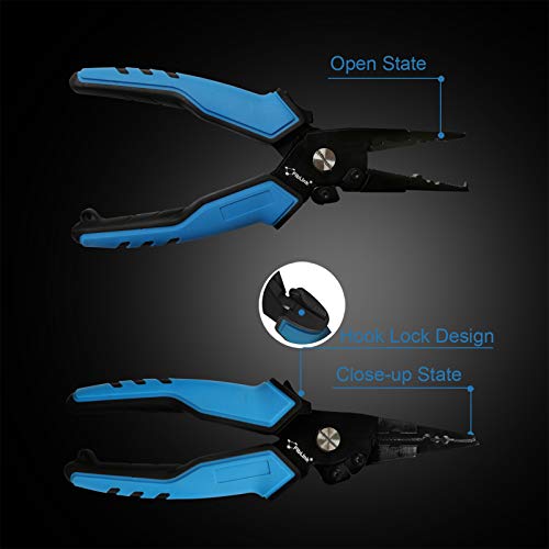 Fiblink Saltwater Aluminum Fishing Pliers Braid Cutters Split Ring Pliers Hook Remover Fish Holder With Sheath And Lanyard (Blue) #TOP2
