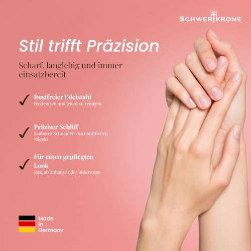 SCHWERTKRONE® Nagelschere [MADE IN GERMANY] - Hochwertige Fingernagelschere mit Nagelscheren Etui - Nail Scissors - Maniküre Schere Gebogen - Nagelhautschere extra Fein & Scharf