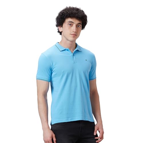 Image of Raymond Contemporary Fit Pure Cotton Solid Pattern Polo Neck Casual T-Shirt