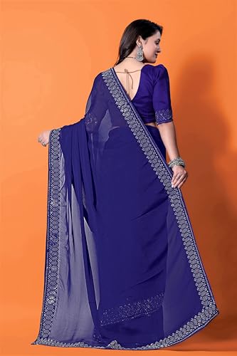 Image of FASHION Women's Trendy Banarasi Kanjivaram Navy Color Art Silk Saree with Blouse Material