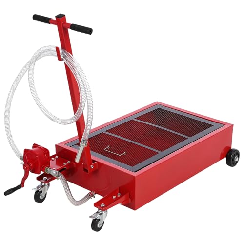 20 Gallon Oil Drain Pan Oil Drain Tank, 76L Low Profile Oil Drain Pan, Large Capacity Oil Change Pan with Manual Pump & T Foldable Hand and Wheels, 8F