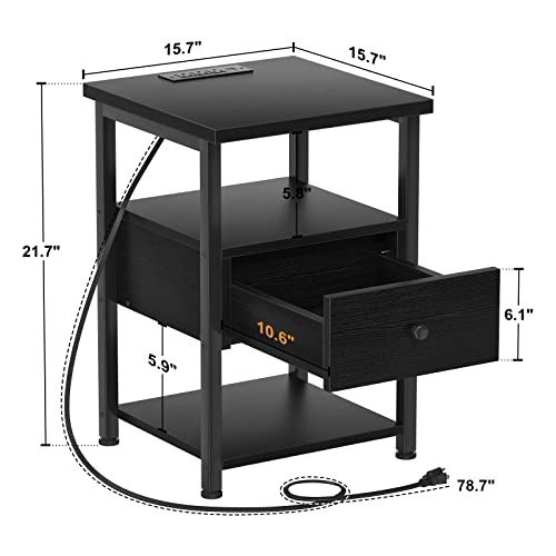image for Ecoprsio Nightstand Set of 2 with Charging Station, End Table Bedside 
