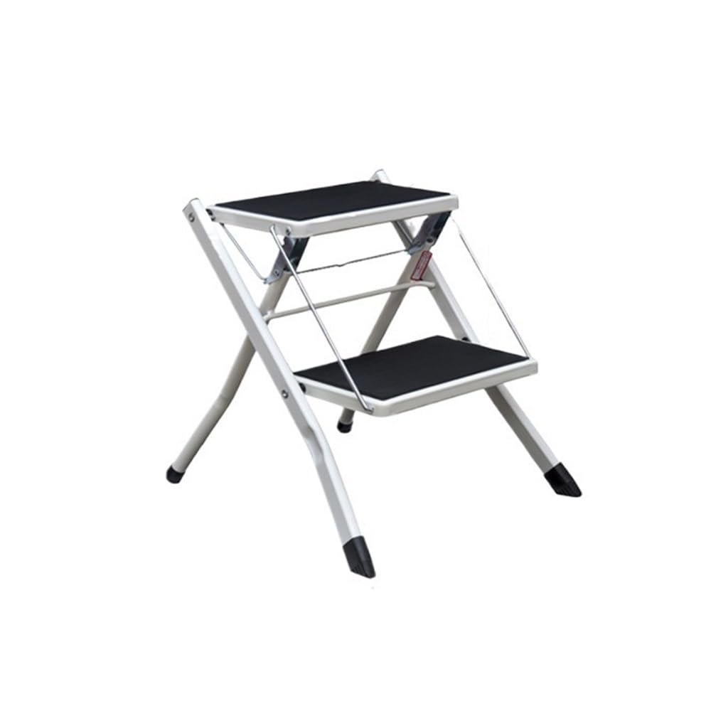 step ladder 2 Step Ladder, Sturdy Stool Anti-Slip Wide Pedals, Foldable for Home, Garage, Garden, white for warehouse