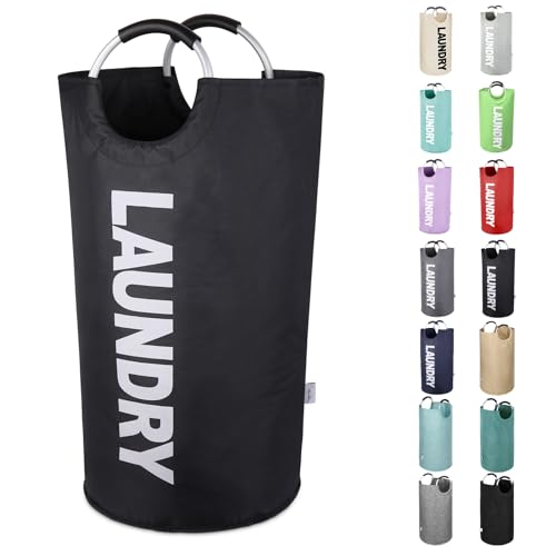 SweetMemo Tall Laundry Hamper with Handles,Large Laundry Basket, Freestanding Clothes Hamper Bag – Folding Dirty Fabric Laundry Bin for College Dorm,Laundry Room, Sturdy, Lightweight – 95L (Black)