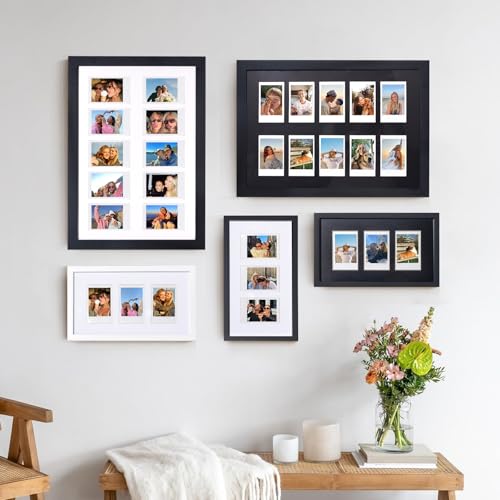 WOGOZAN Mini Picture Frame for Fujifilm Instax Mini 13/12/11/41/EVO/SE Instant Camera, Wooden 2x3 Picture Frame for Polaroid 3 Inch 3 Films for Wall & Tabletop Display (1 Set)(Black Frame Black Card)