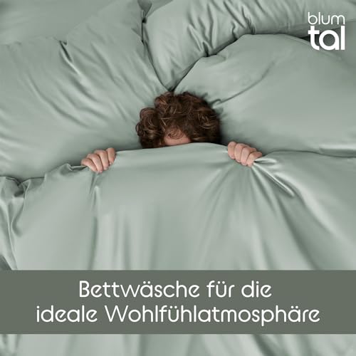 Blumtal Mako Satin Bettwäsche 200x200 & 2X 80x80 cm Kissenbezug Grün - Oeko Tex Zertifizierte Satin Bettwäsche aus 100% Baumwolle - edler… – Ansicht 6