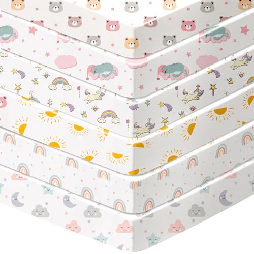 Image of Smoothnovelty 6 Pack Baby Fitted Crib Sheets Set 52 x 28 Inch Soft Breathable Crib Sheets Toddler Crib Sheet for Boys Girls Portable Pack and Play Bed Sheets Fit Standard Crib Toddler Mattresses