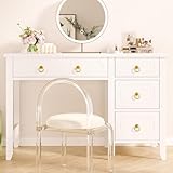 Catrimown White Computer Desk with 4 Drawers, 45 Inch Small Desk for Writing Study, Makeup Vanity Desk with Golden Handle for Girls, Home Office Desk for Bedroom