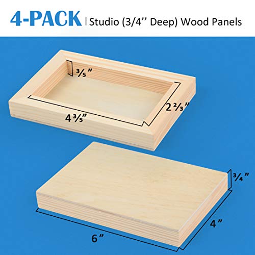 Falling In Art Unfinished Birch Wood Panels Kit For Painting, Wooden Canvas 4 Pack Of 4X6’’ Studio 3/4’’ Deep, Cradle Boards For Pouring, Art, Crafts, Burning And More #TOP3