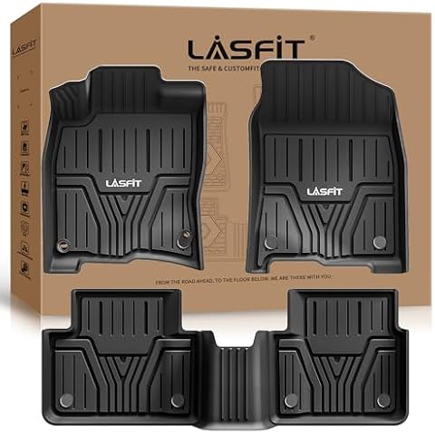 LASFIT Floor Mats Fit for Honda Civic 2016-2021 All Weather Protection TPE Car Liners - 1st & 2nd Row, Black Cover