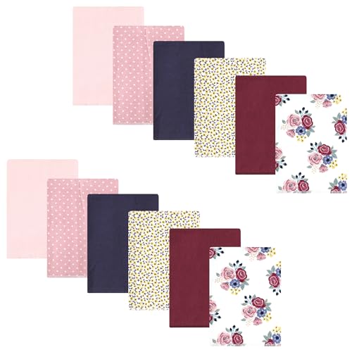 Image of Hudson Baby Unisex Baby Cotton Poly Flannel Burp Cloths Bundle, Blush Navy Floral, One Size