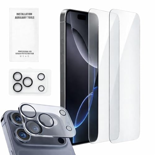 High-Strength 9H Tempered Glass Screen Protector & Camera Lens Protector for iPhone 17 Pro with Easy Installation Tray & Tools, Clear HD Glass Protector for iPhone, Anti-Scratch & Anti-Fingerprint by RIKITTY TECH - Used condition - US$6.17