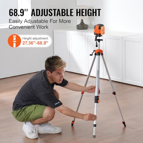 VEVOR Baustativ für Laser & Nivelliergeräte, ¼ x 20 Gewindehalterung, höhenverstellbar 695-1750 mm, mit integrierter Wasserwaage, einziehbare Beine, Laser-Messgeräte-Stativ für stabile Messungen