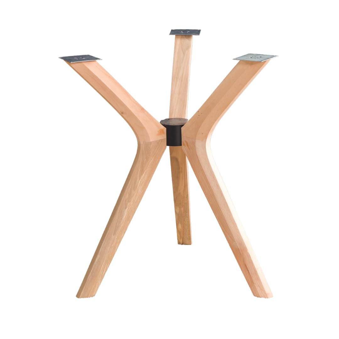 Mid Century Modern Dining Table Base Only, Pedestal Table Bases, Wooden Legs for Kitchen Tables, Glass Top Wood Top Assembly Tools Available (Glass Tabletop Anti-Slip Pads, Unfinished)