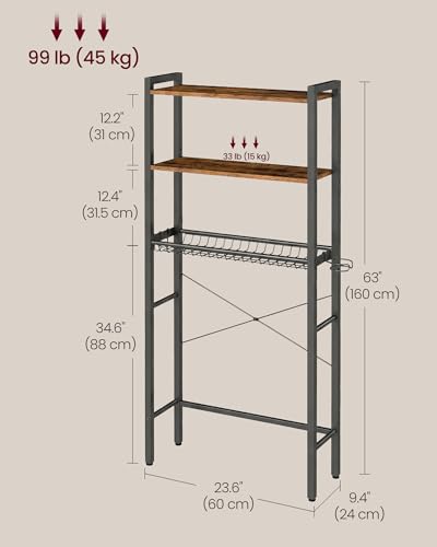 Image of VASAGLE 3-Tier Over the Toilet Storage, Adjustable Shelves, Basket, 63''H