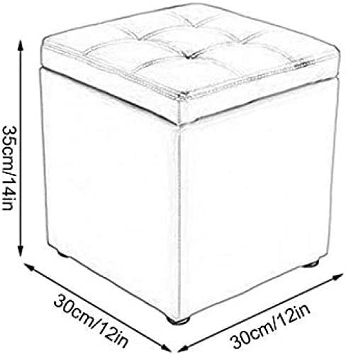 Tabouret de rangement café en similicuir, pouf cube rembourré avec couvercle