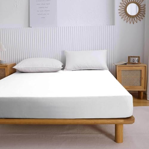 Fitted Sheet - Sábana bajera ajustable (220 x 200 cm, fibra de nailon+tela, color blanco)