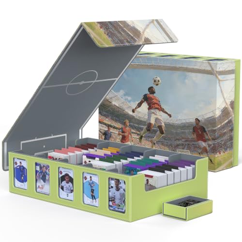 Image of Kabinka Soccer Card Storage Box with Window Display, 5-Row Sport Card Storage Box, 3900+ Card Deck Box for Soccer Sports Card TCG, 5 Top Loaders, 5 Stoppers, 48 Dividers, 1 Dice Tray (Soccer 3)
