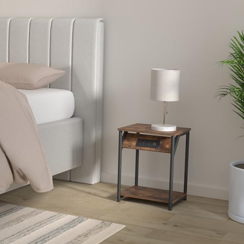 Vasagle ULET372B01 End Table With Charging Station, Set Of 2, Small Side Tables For Living Room, Bedroom, Nightstand thumb #1