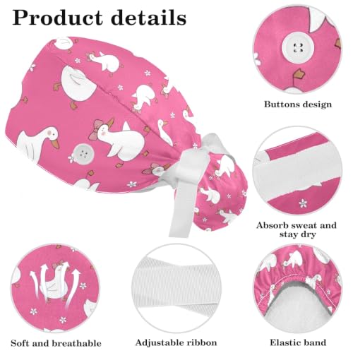 Image of Butterfly Scrub Cap Women with Ponytail & Buttons Adjustable Surgical Nurse Hat with Cotton Sweatband for Long Hair