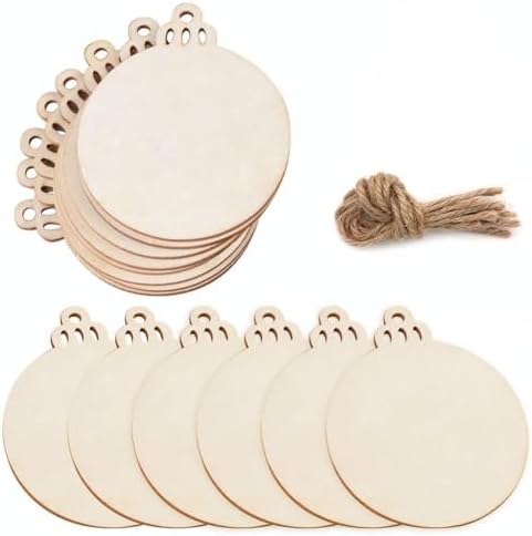 PartyTalk 30pcs Round Wooden Discs with Holes, 3" Unfinished Predrilled Natural Wood Slices for Crafts Centerpieces, Wooden DIY Christmas Ornaments Hanging Decorations