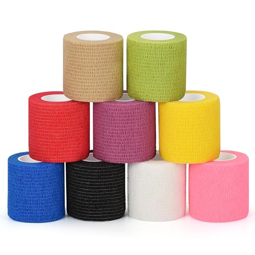 SEADESKY 9 Rollos Venda Cohesiva Autoadhesivas Banda Venda Cinta Bendaje Adhesiva Venda Elastica Deportiva Tape Crossfit Vendaje Elastico Cohesive para Deportes Mano Brazo Pie Articulación Dedo