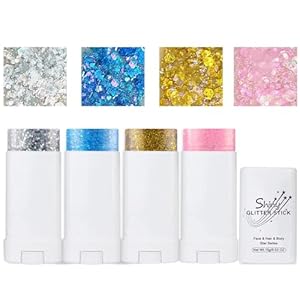 4PCS Body Glitter Stick,Waterproof Mermaid Face Glitter, Music Festival Chunky Glitter Makeup, Eyeshadow Lip Hair Glitter,Face Glitter for Kids, Body Glitter for Women(Silver+Blue+Gold+Pink)