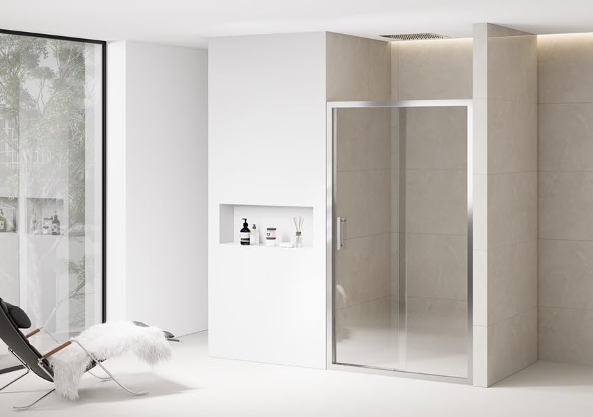 Bathroom Sliding Door Shower Enclosure Screen Walk in 6mm Glass Door Cubicle (Clear Glass Chrome Trim, 1700mm)