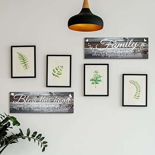 Jetec Wooden Plaque Rustic Bless This Home Wall Art, 13.8 x 4.7 Inch, Gray, Living Room, Bedroom Decor, 2pcs