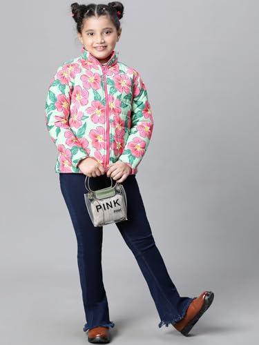 Image of oxolloxo Kids Girl Floral Print Zip Lined Long Sleeve Reversible Quilted Jacket