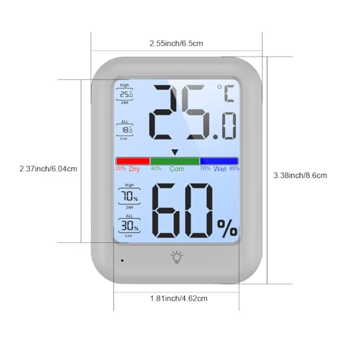 Thermomètre numérique haute précision, pour usage intérieur, grand écran LCD Écran, fonction rétroéclairage, enregistrement minimal maximal, Tabletop, aimant, conception compacte, adapté à la maison, bureau