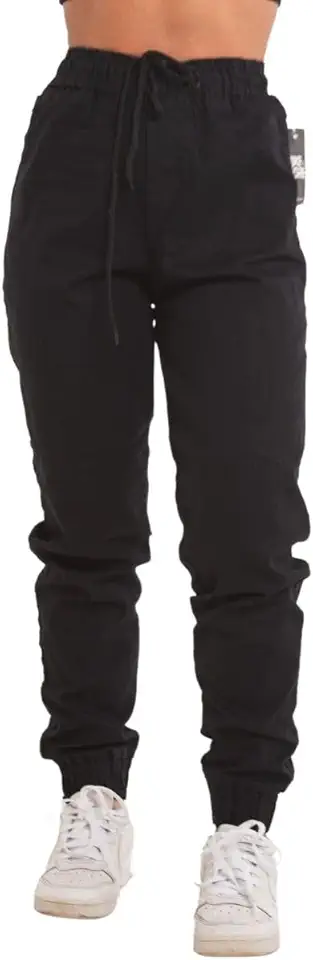 Calças Jogger Jeans Feminina Com Elástico Sarja