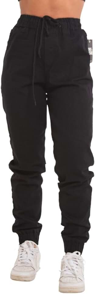 Calças Jogger Jeans Feminina Com Elástico Sarja