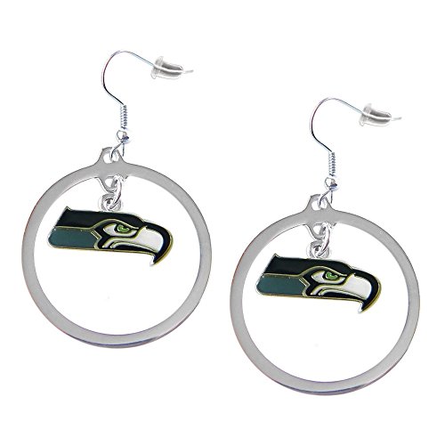 Aminco NFL Seattle Seahawks Floating Logo Hoop Earrings