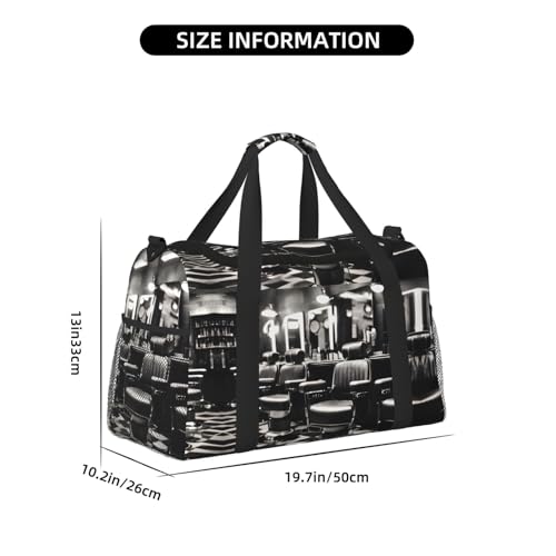 Barber Shop Monochrome Style print Weekender Overnight Carry On Bag Gym Luggage Bag Duffel Bag for Travel Women4