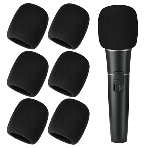 6 PCS Microphone Windscreen, Black Mic Cover for Microphones Foam Mic Cover Handheld Windscreen Sponge Microphones Black Foam Microphone Covers Pop Filter Reduce Wind Noises Mics Covers