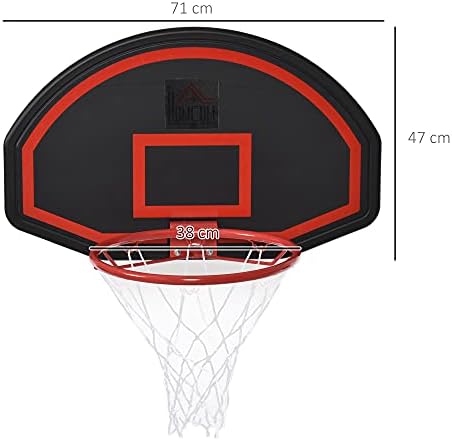 HOMCOM Basketball Hoop Backboard and Red Rim Combo Kit w/ PE Net for Kids and Adults Door Wall Room