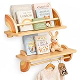 KitzeyBee Nursery Floating Shelves Set of 2 - Solid Beech Wood Rainbow Floating Book Shelves for Kids Wall, Nursery Wall Shelf with Hanging Bar for Baby Room Decor, Toddler Bookshelf, Holds 50lbs