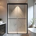 Botwinkle Shower Door 44-48" W x 72" H, Semi-Frameless Sliding Glass Shower Door, 1/4" (6mm) SGCC Tempered Glass Bathroom Sliding Door, Matte Black Finish, 304 Stainless Steel Hardware