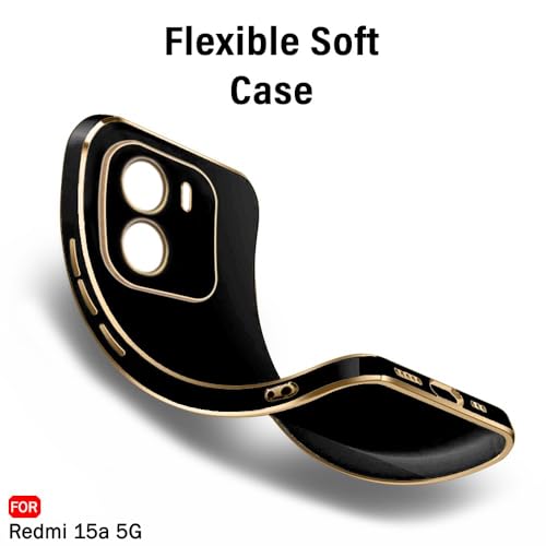 Image of TheGiftKart Luxurious Golden-Plated Back Cover Case for Mi Redmi 15A 5G | Raised Lips for Camera & Screen Protection | Shockproof Design | Stylish Back Cover Case for Redmi 15A 5G (TPU, Black)