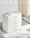 VLANDO 6 Layer Jewelry Box for Women, Glass Lid Jewelry Organizer with 6 Drawers for Necklaces Rings Earrings Bracelets - Cloud White