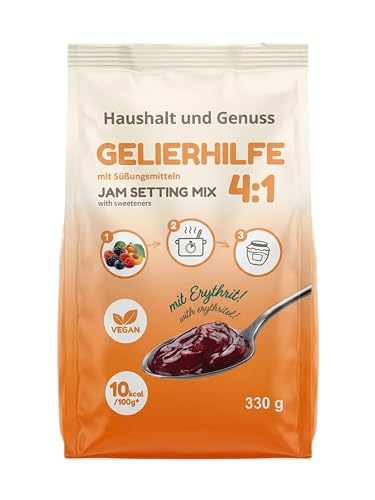 Haushalt und Genuss Gelierhilfe 4:1 mit Erythrit Alternative zu Gelierzucker ohne zugesetztem Zucker für bis 1 5kg Früchte Keto Low Carb Vegan zahnfreundlich 10 kcal 330 g (1er Pack (1x330g))