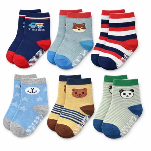 Image of CUTEABLY Baby Boys And Girls Regular Anti-Skid Cotton Blend Socks (Pack of 6, Assorted)