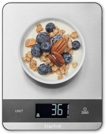 Starfrit Digital Kitchen Scale - Stainless Steel Platform - Measures Weight and Liquid Volume - 11 lb / 5 kg Capacity - Stainless Steel