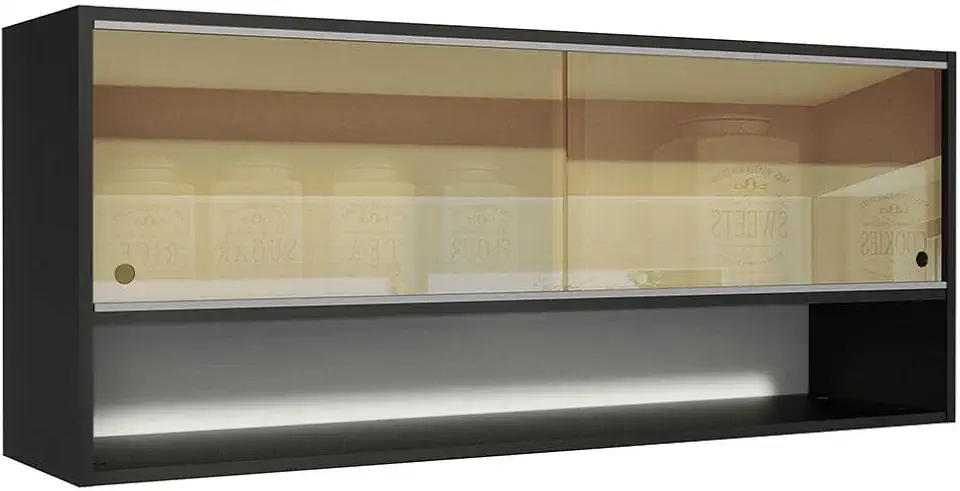 Armário Aéreo Madesa Reims 2 Portas de Correr de Vidro Reflex 1 Nicho - Preto