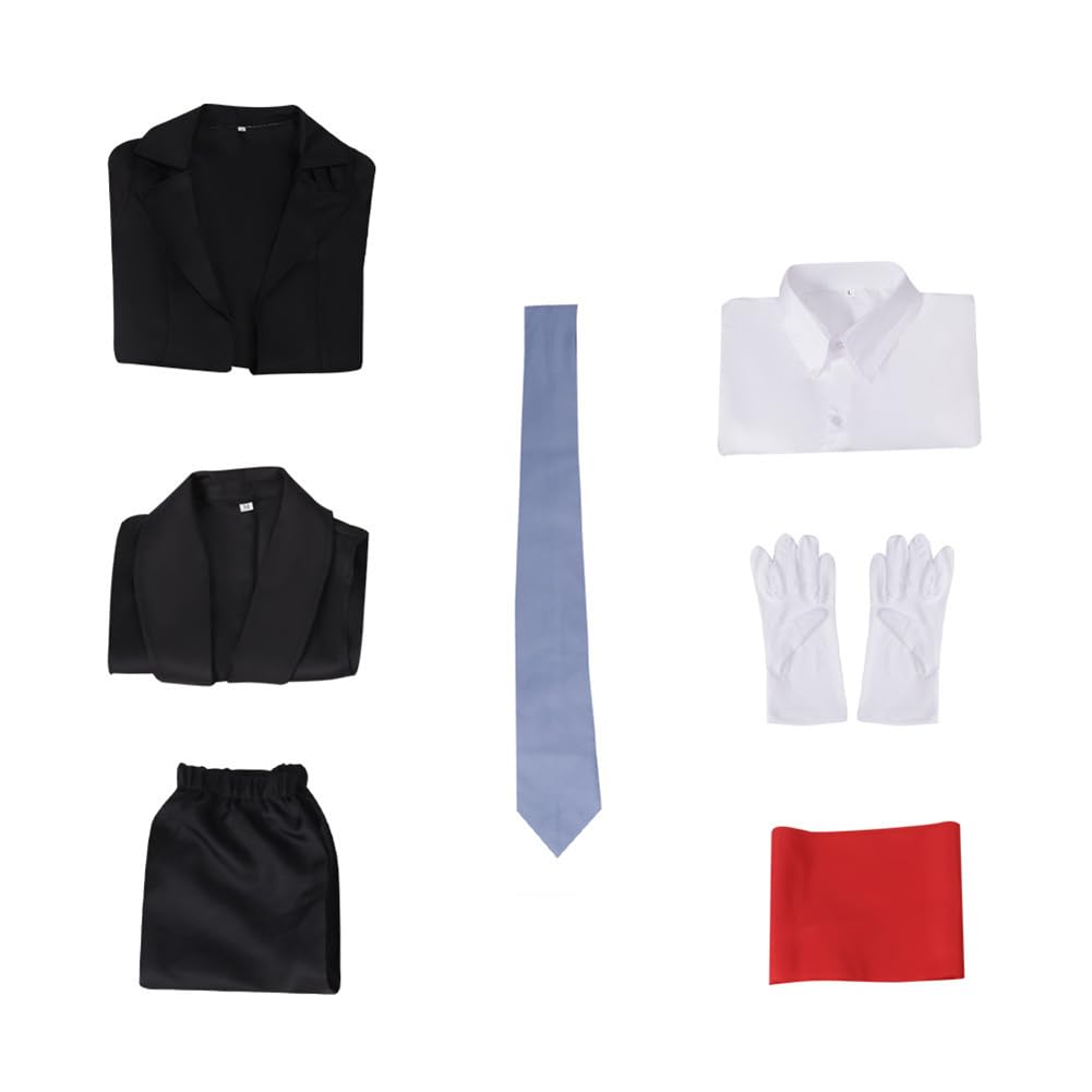 BSD Mori Ogai kostium cosplay Dazai Osamu, strój cosplay, czarny, mundur lekarza, detektywa, spodnie, pełny zestaw, z czerwonym szalikiem, anime, cosplay, strój na Halloween, karnawał