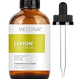 Lemon Essential Oil by Velona - 4 Fl Oz | Therapeutic Grade 100% Pure and Natural | for Aromatherapy Diffuser, Massage, Skincare, Haircare, Soapmaking | Undiluted and Multipurpose in Glass Bottle